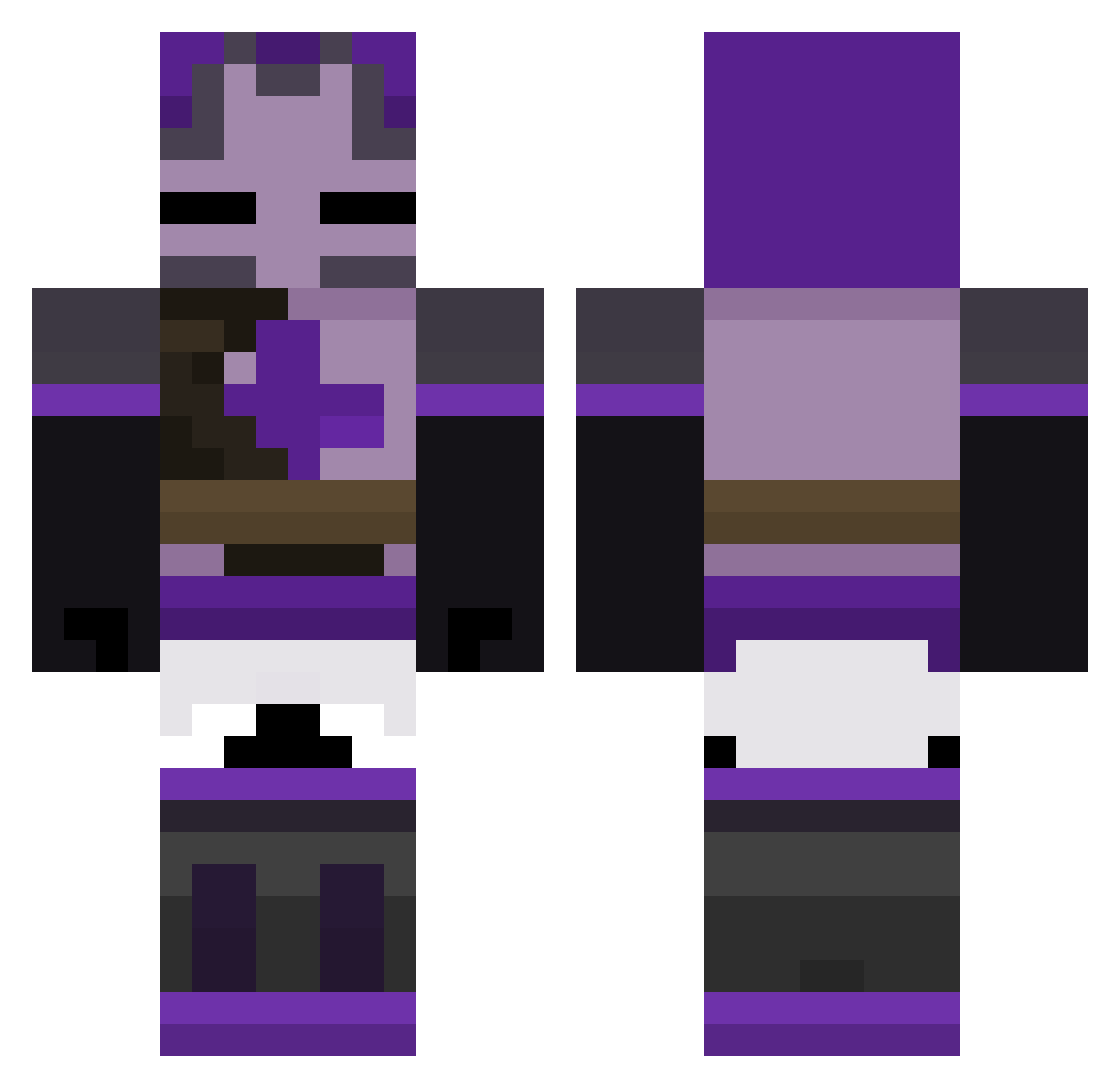 Splyki Minecraft skin, front and back view