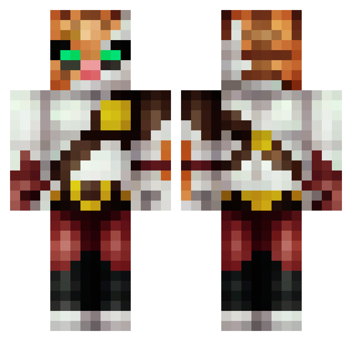 RabasPvP Minecraft skin, front and back view