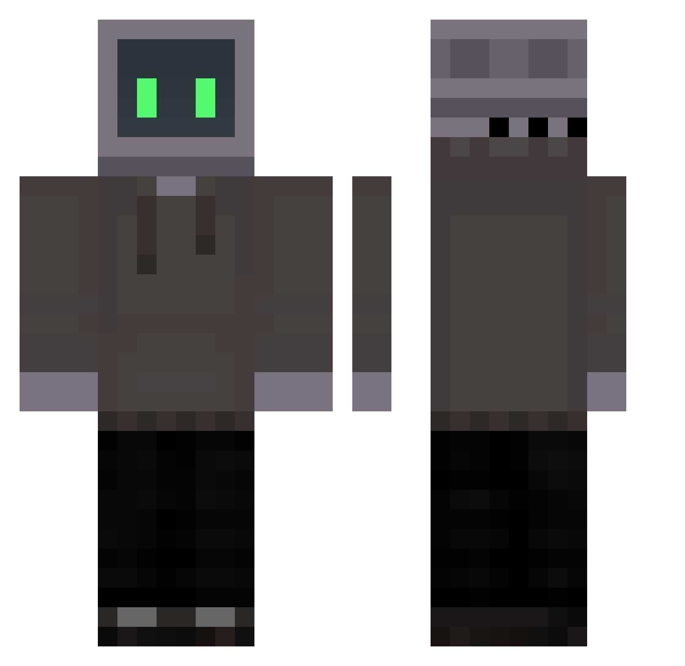 Macromos Minecraft skin, front and back view