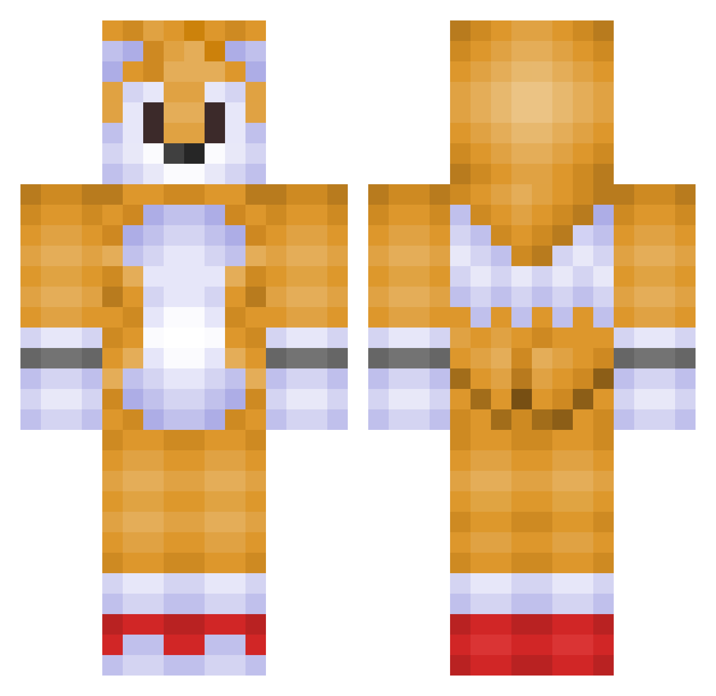 JuicyTiddies Minecraft skin, front and back view