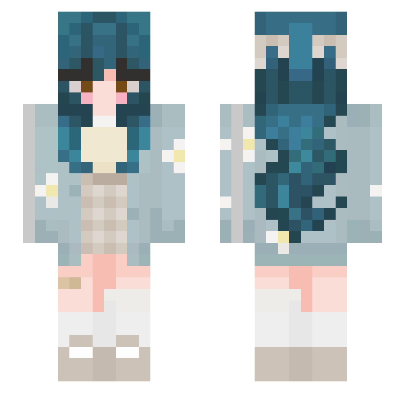 Alylotl Minecraft skin, front and back view