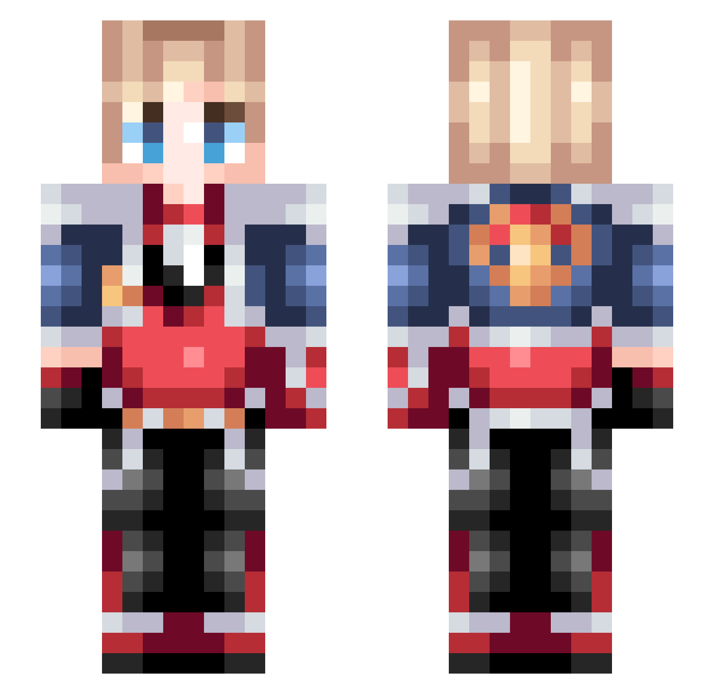 Jejunum Minecraft skin, front and back view