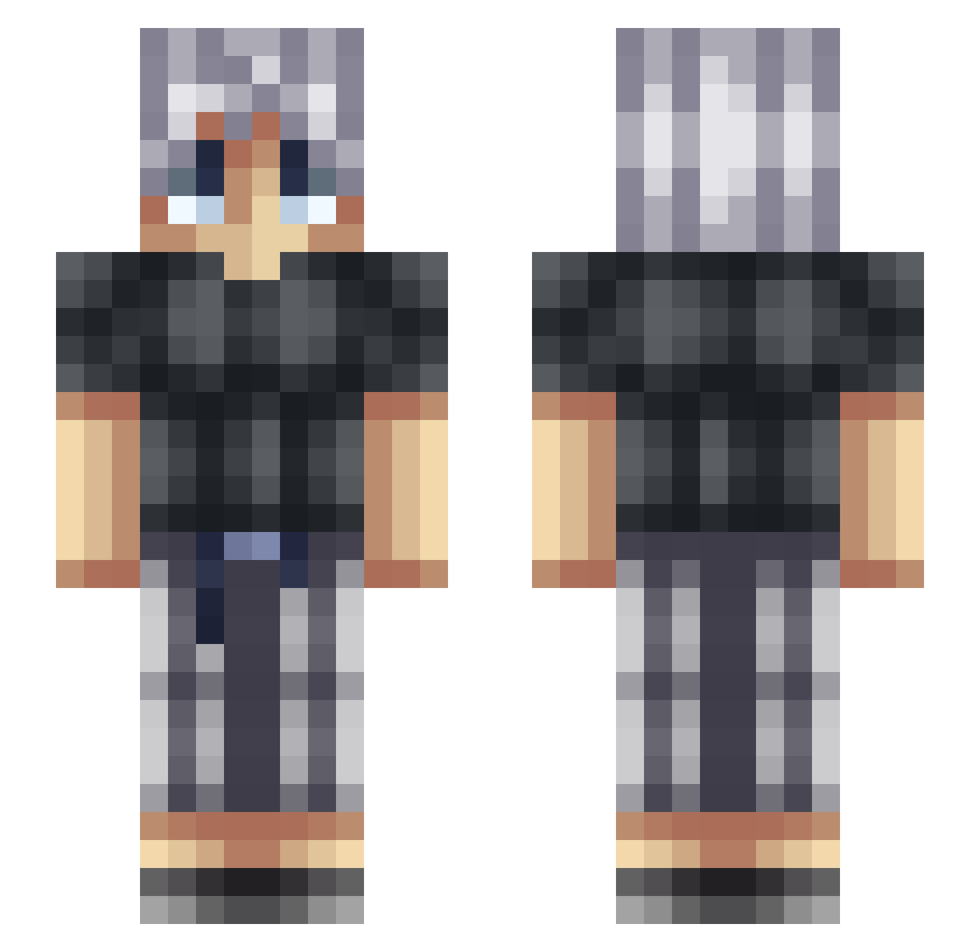 tomimortal Minecraft skin, front and back view