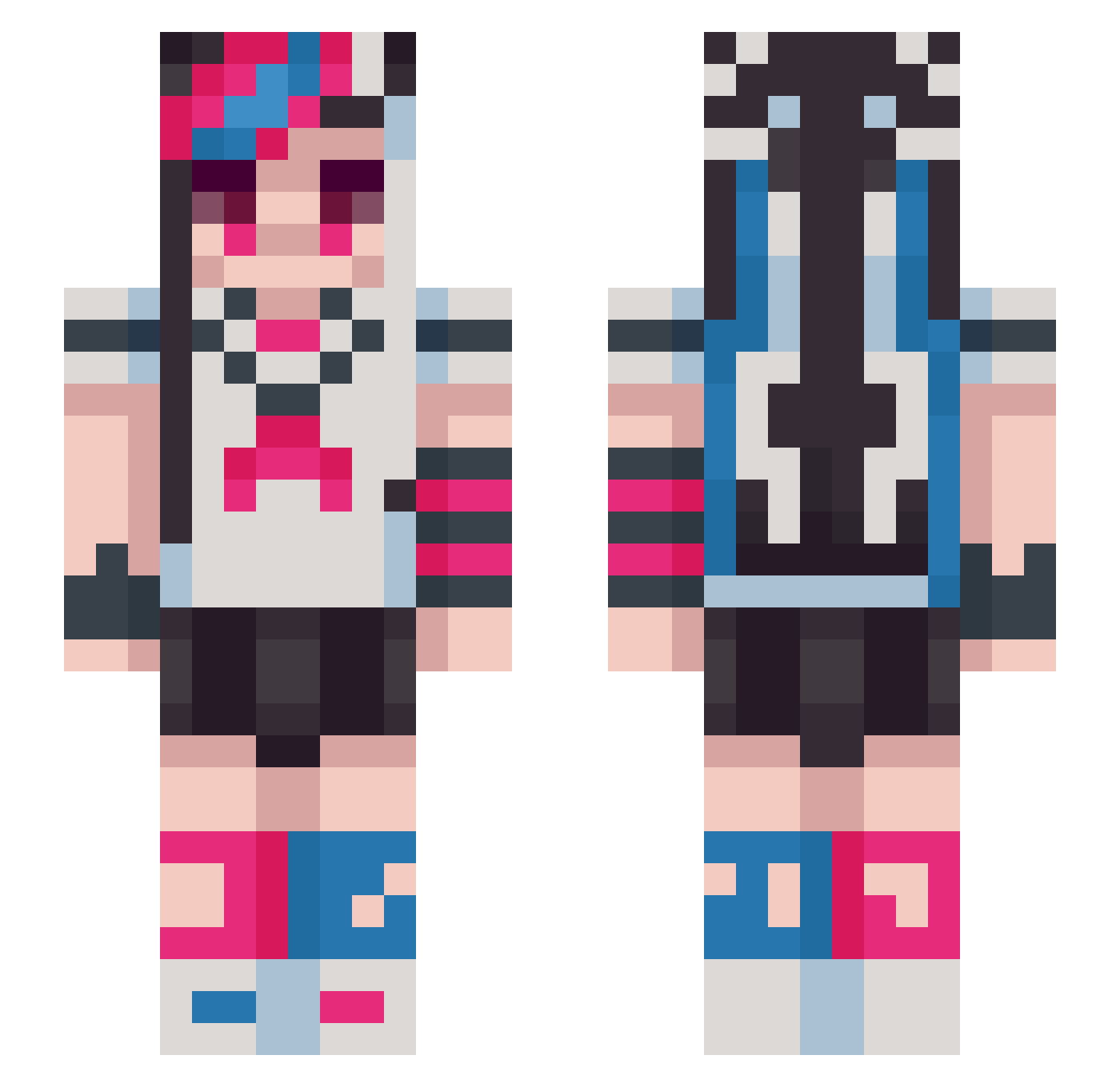 toesockz Minecraft skin, front and back view