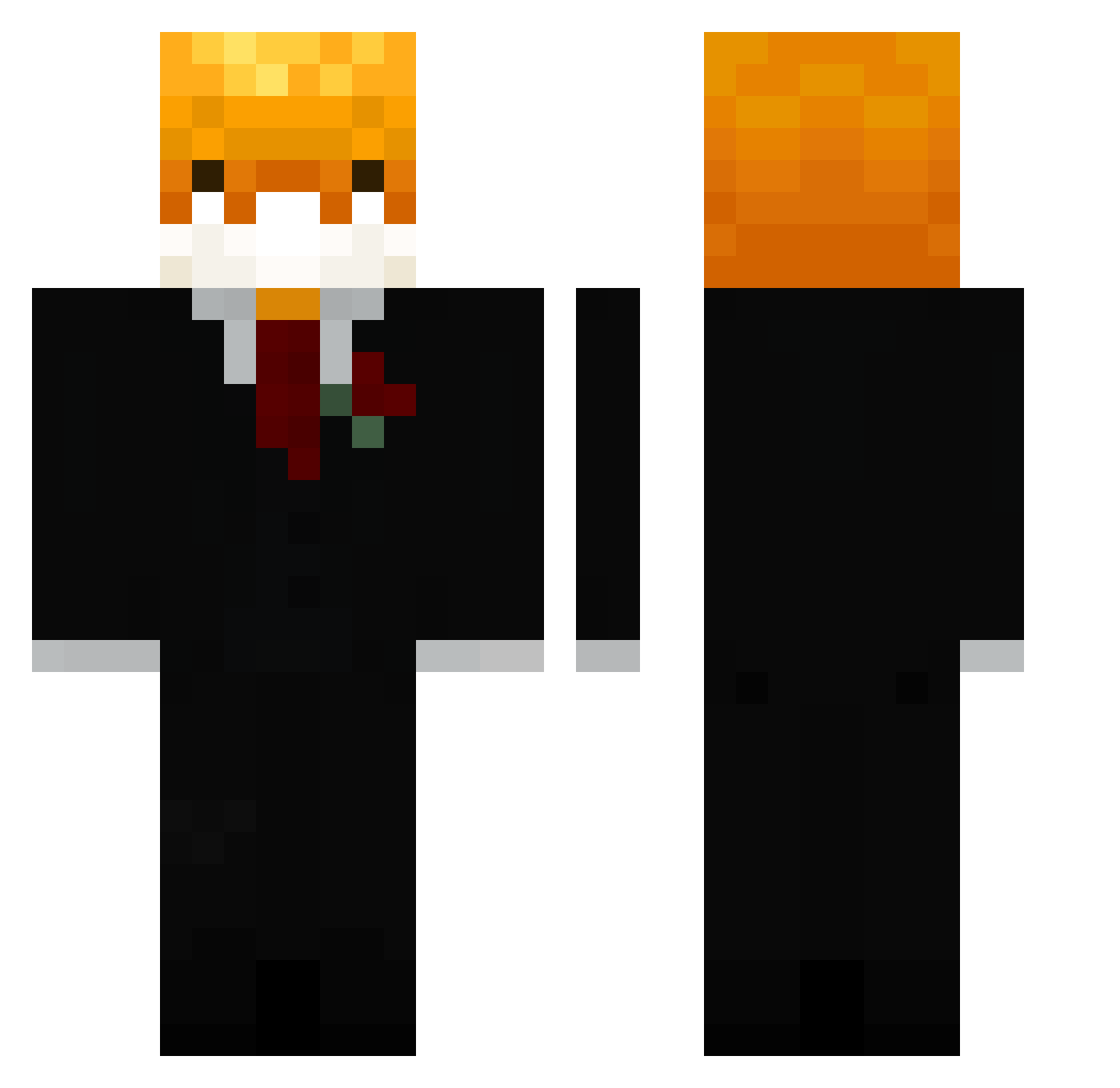 Plaused Minecraft skin, front and back view