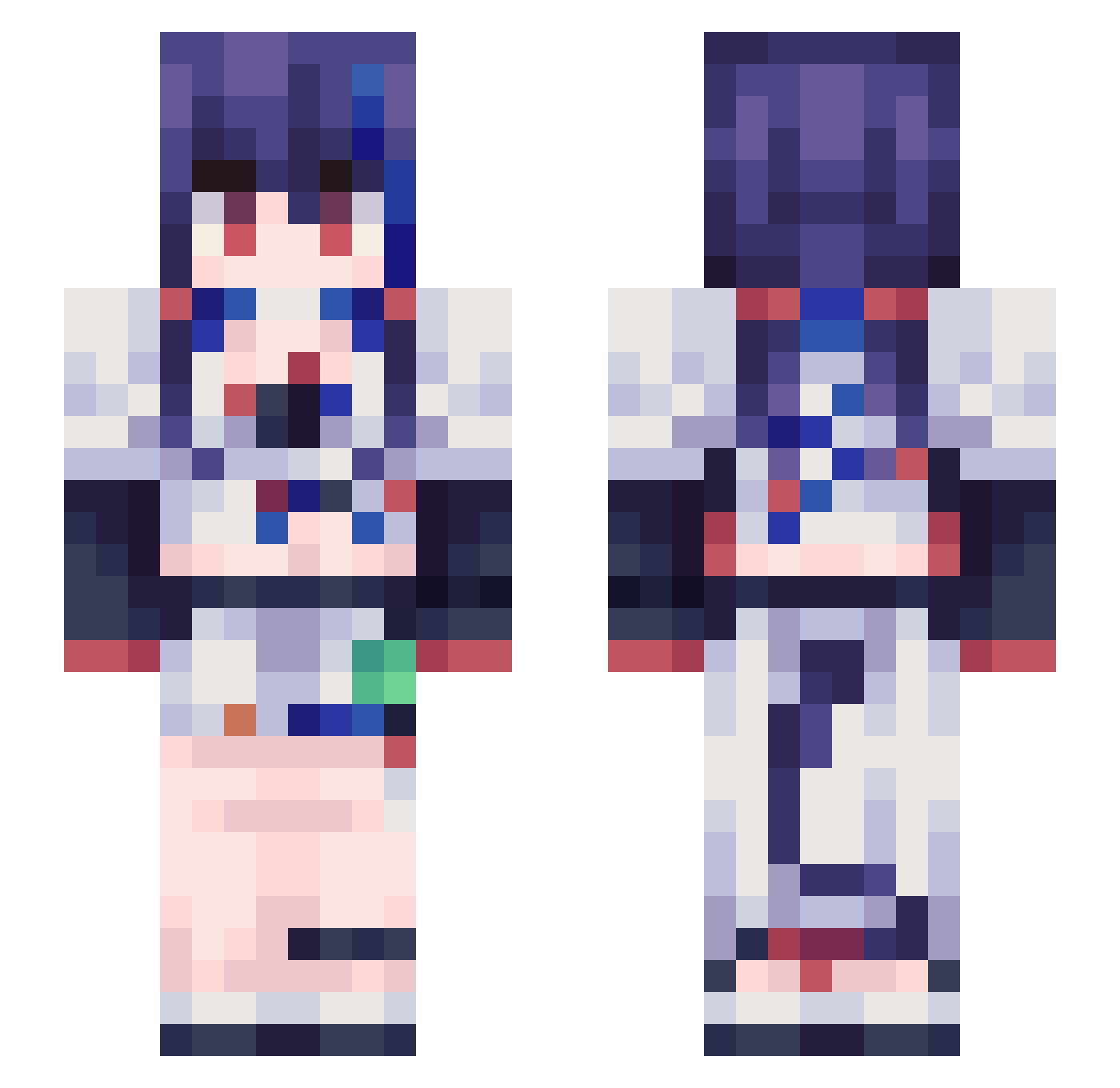 TinAsuna Minecraft skin, front and back view