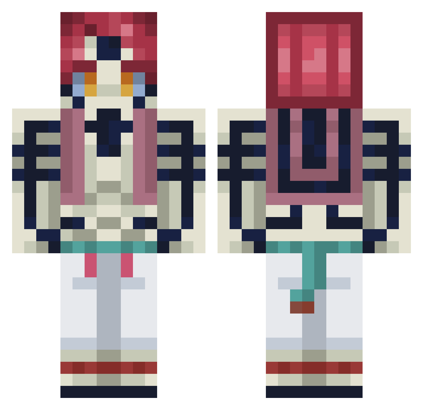 Deadmops Minecraft skin, front and back view