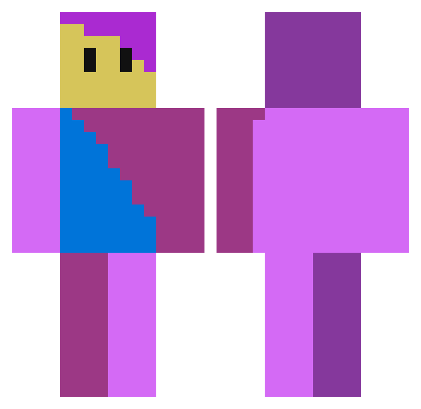 VioletPlayzMcYT Minecraft skin, front and back view