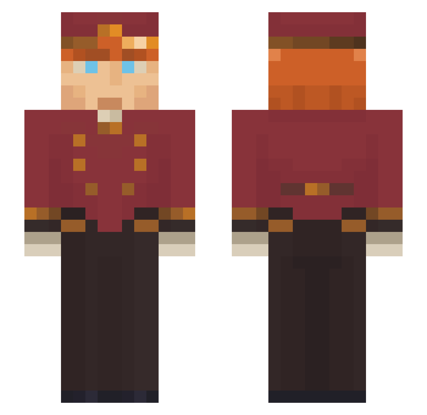 Kryfold Minecraft skin, front and back view
