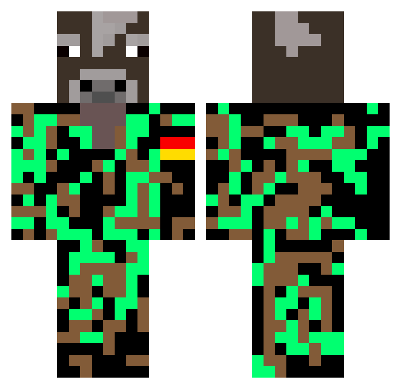Yustaas Minecraft skin, front and back view