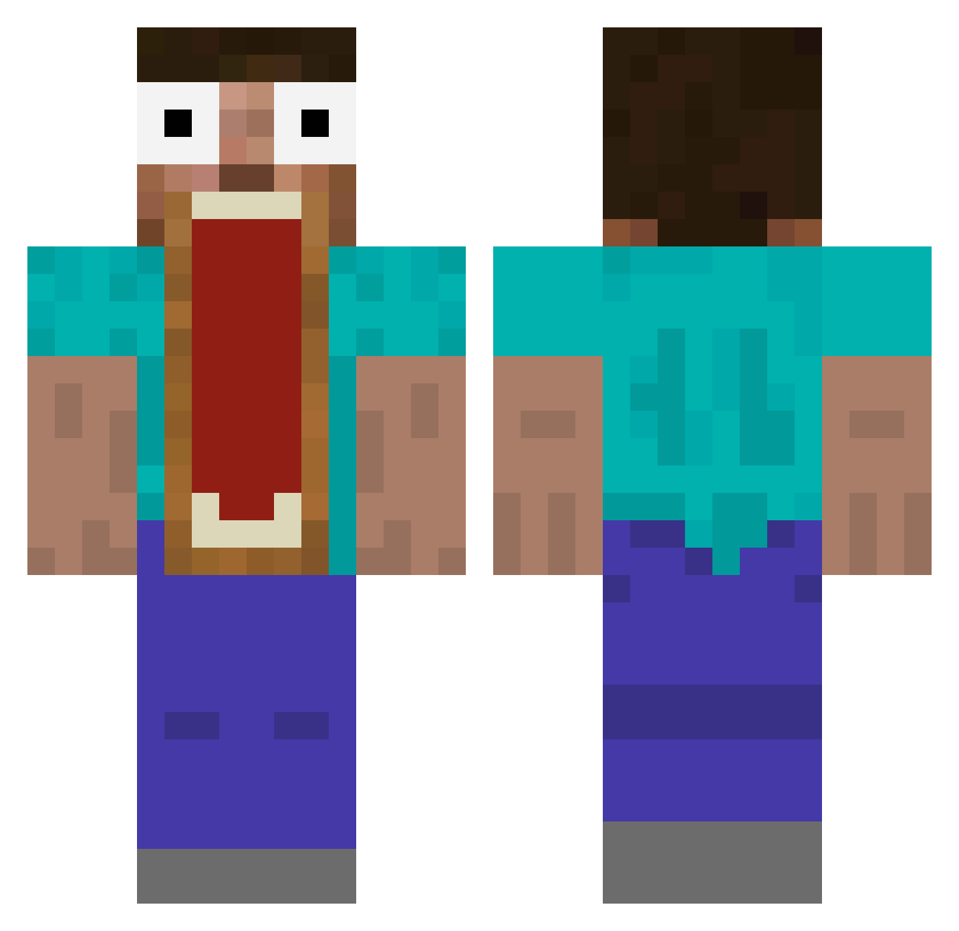 Stiftefresser Minecraft skin, front and back view