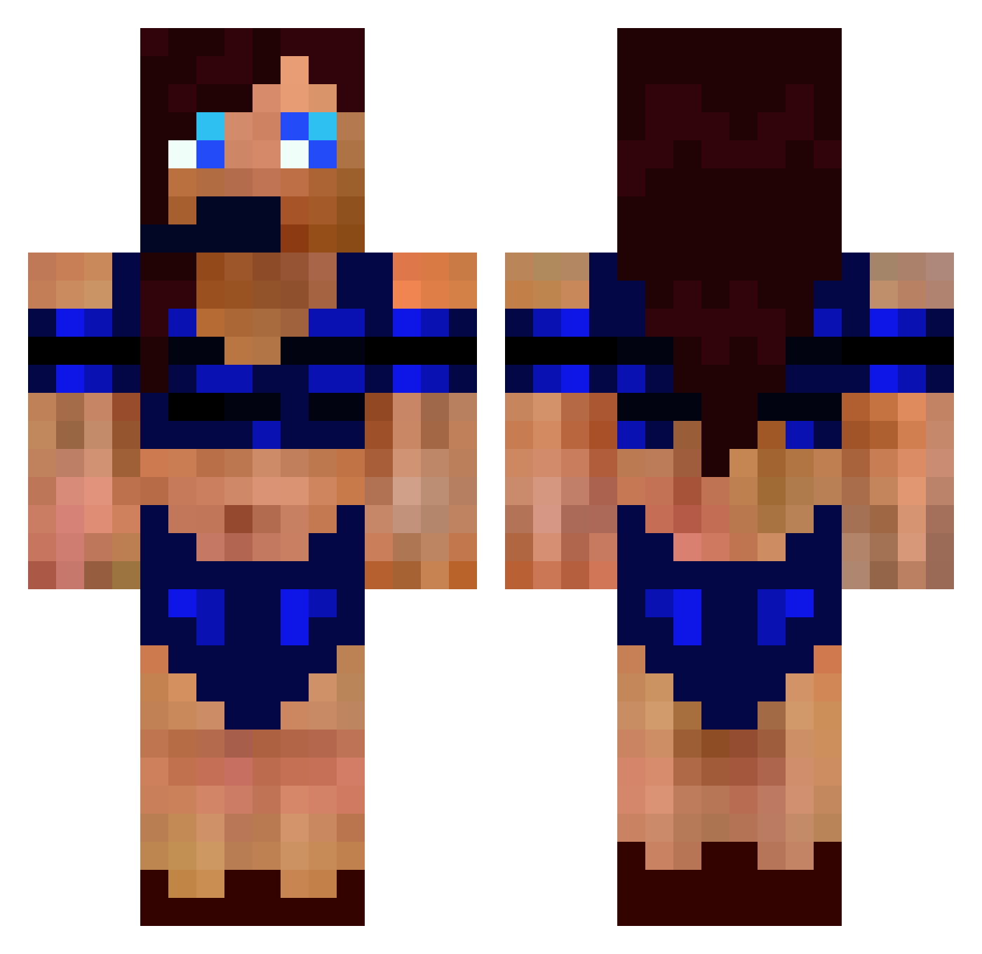 BeDead Minecraft skin, front and back view