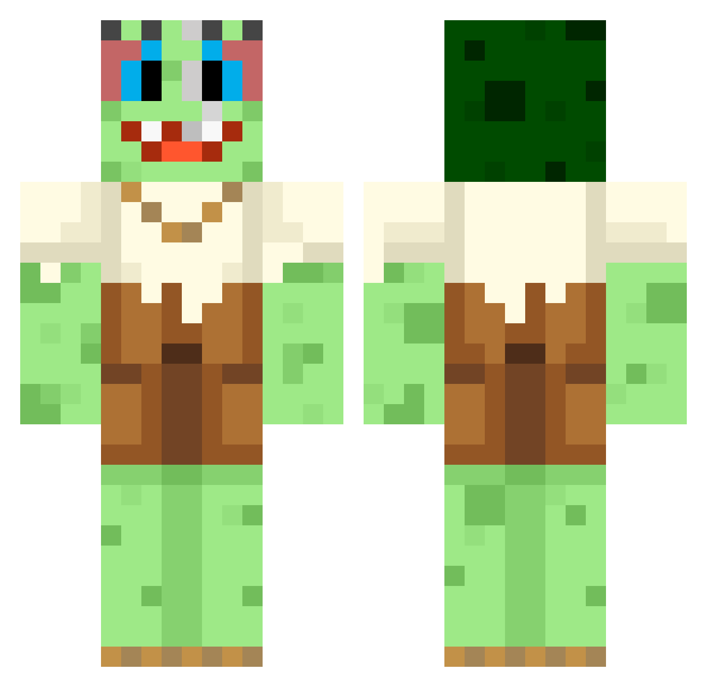 SpongeBong Minecraft skin, front and back view