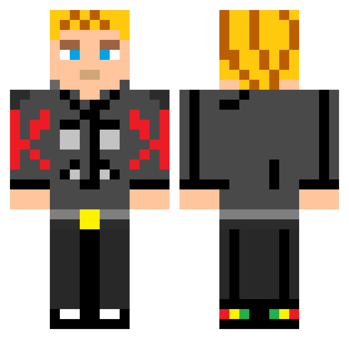 ElectroShocks Minecraft skin, front and back view