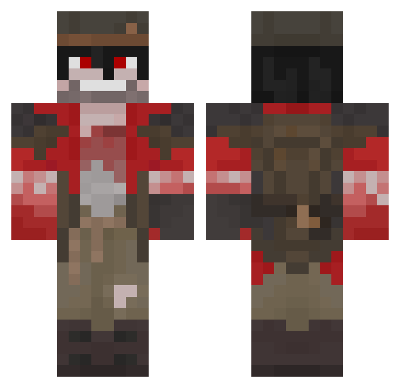 Shragglez Minecraft skin, front and back view