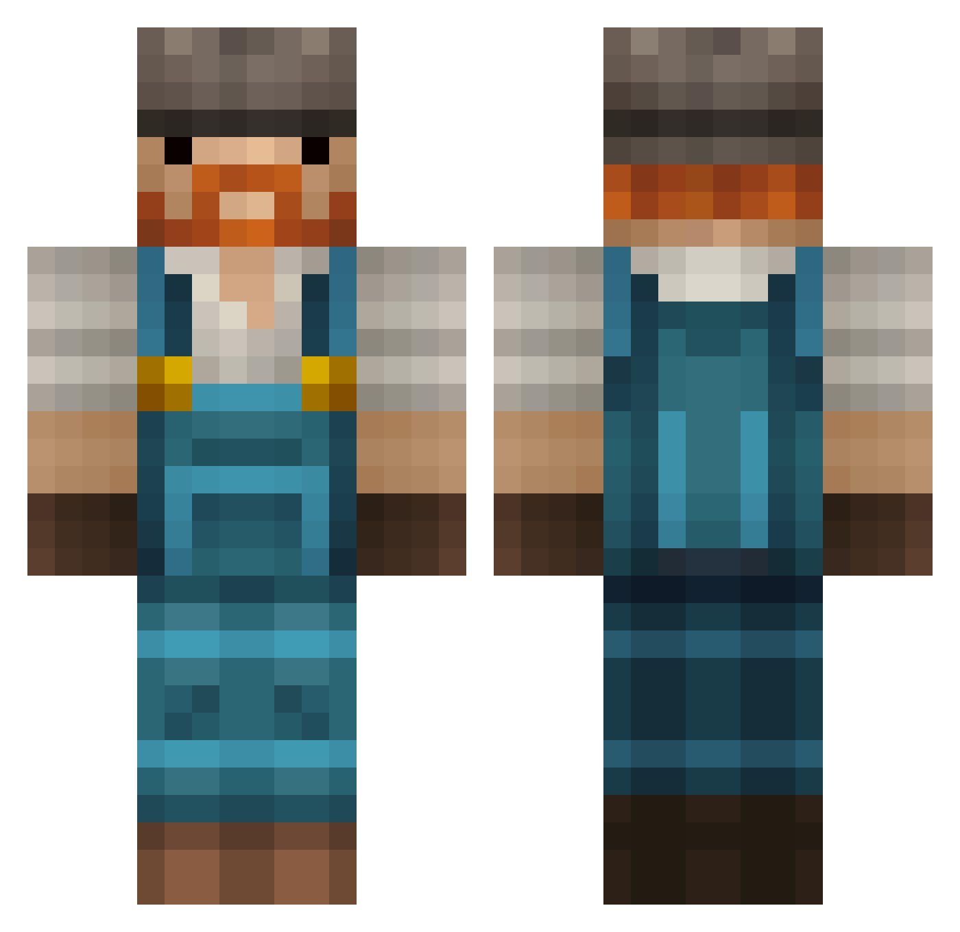 Weluntor Minecraft skin, front and back view