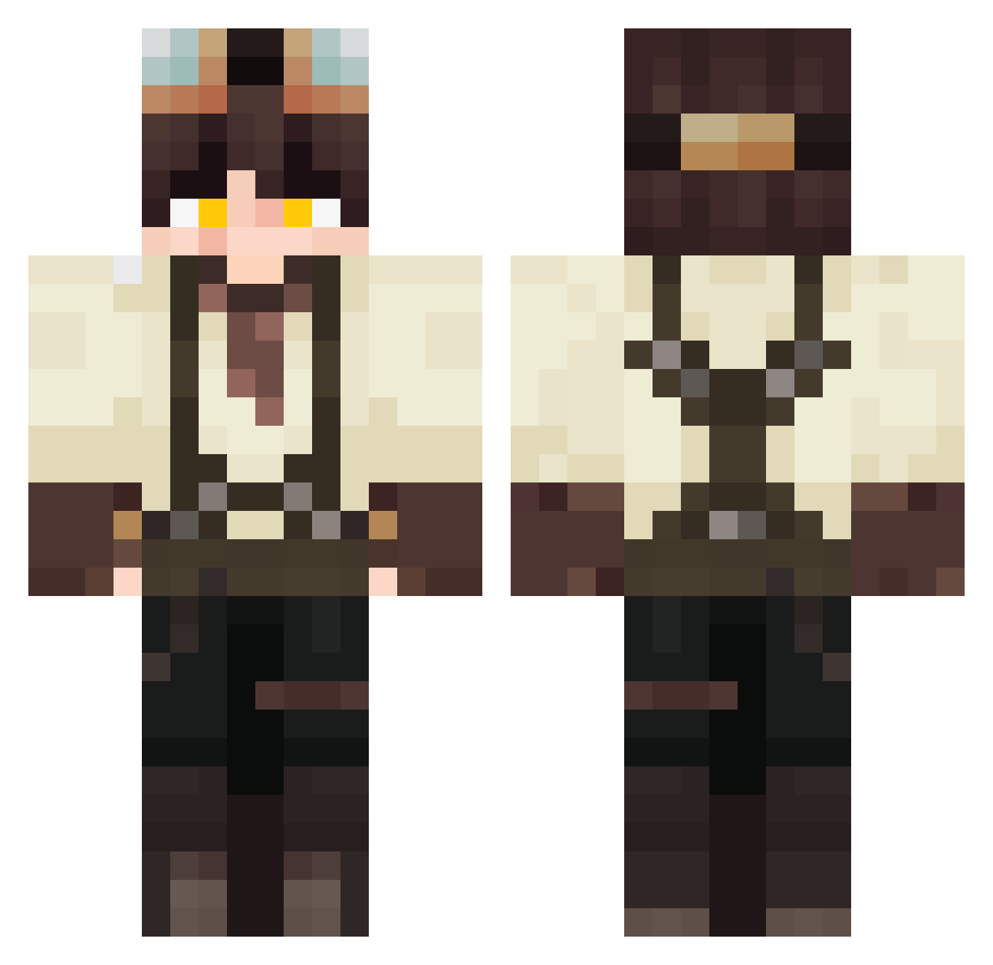 Yahysworld Minecraft skin, front and back view