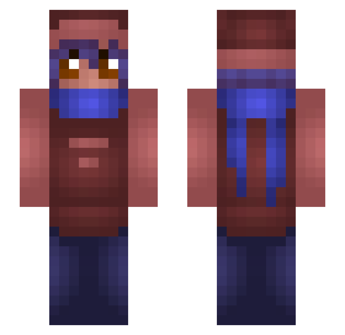 Racoonik Minecraft skin, front and back view