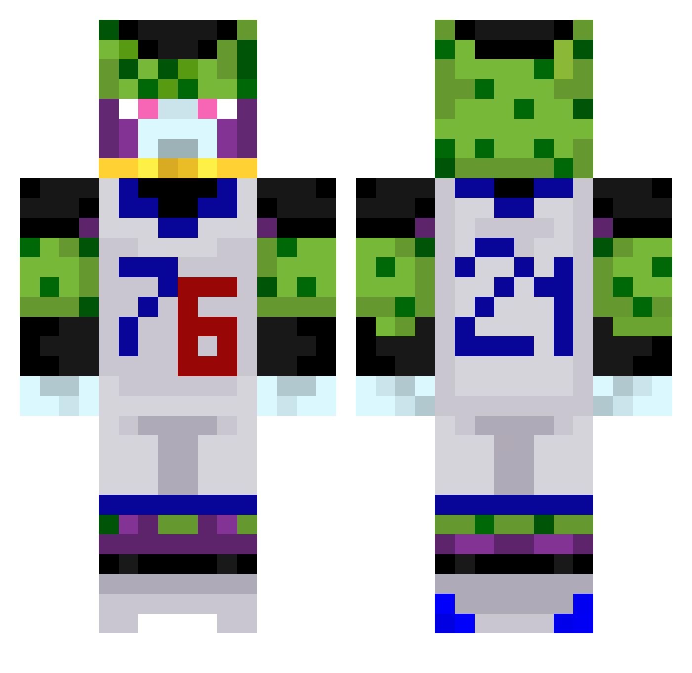 Elephoont Minecraft skin, front and back view