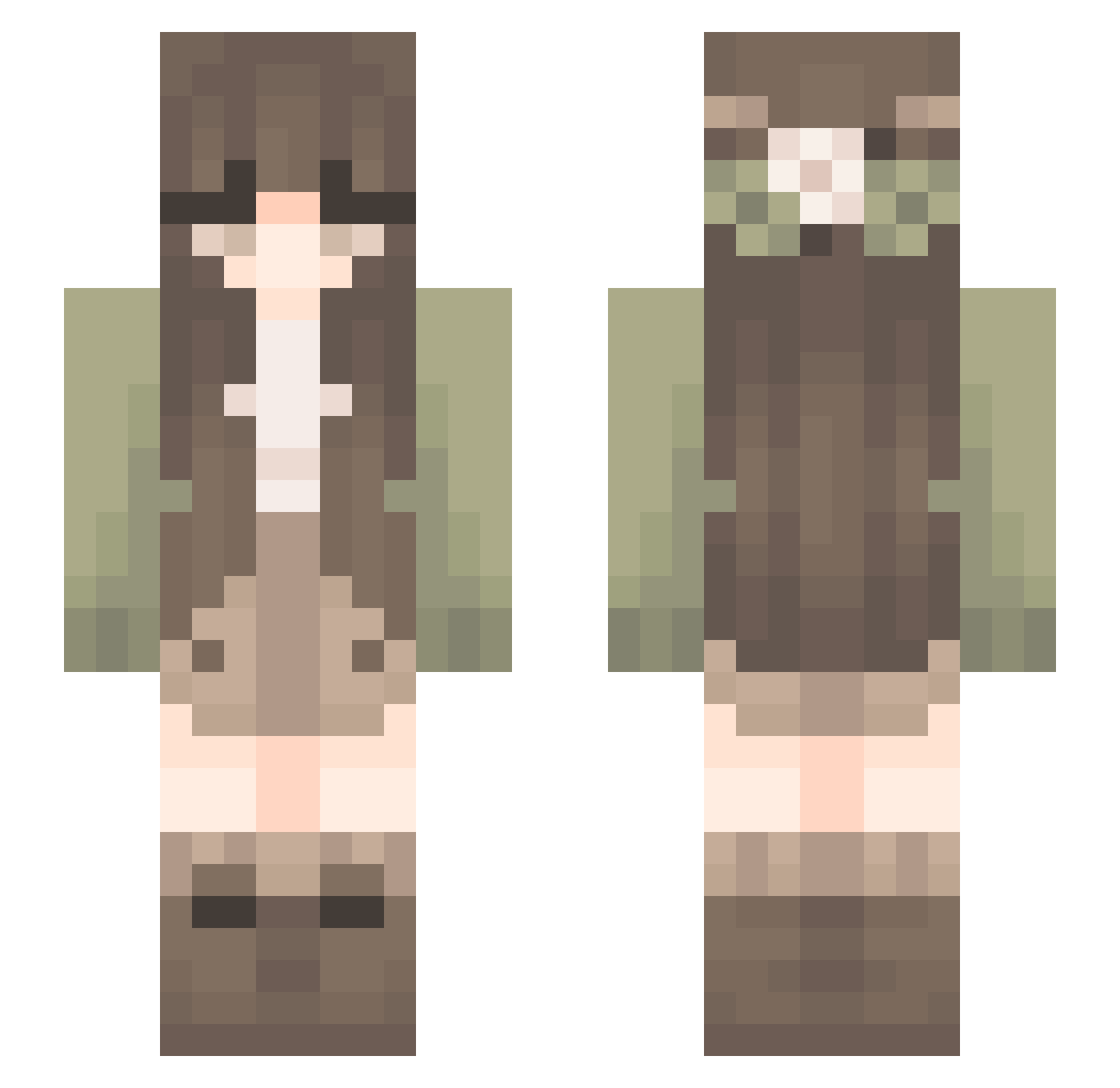 pearlygreen Minecraft skin, front and back view