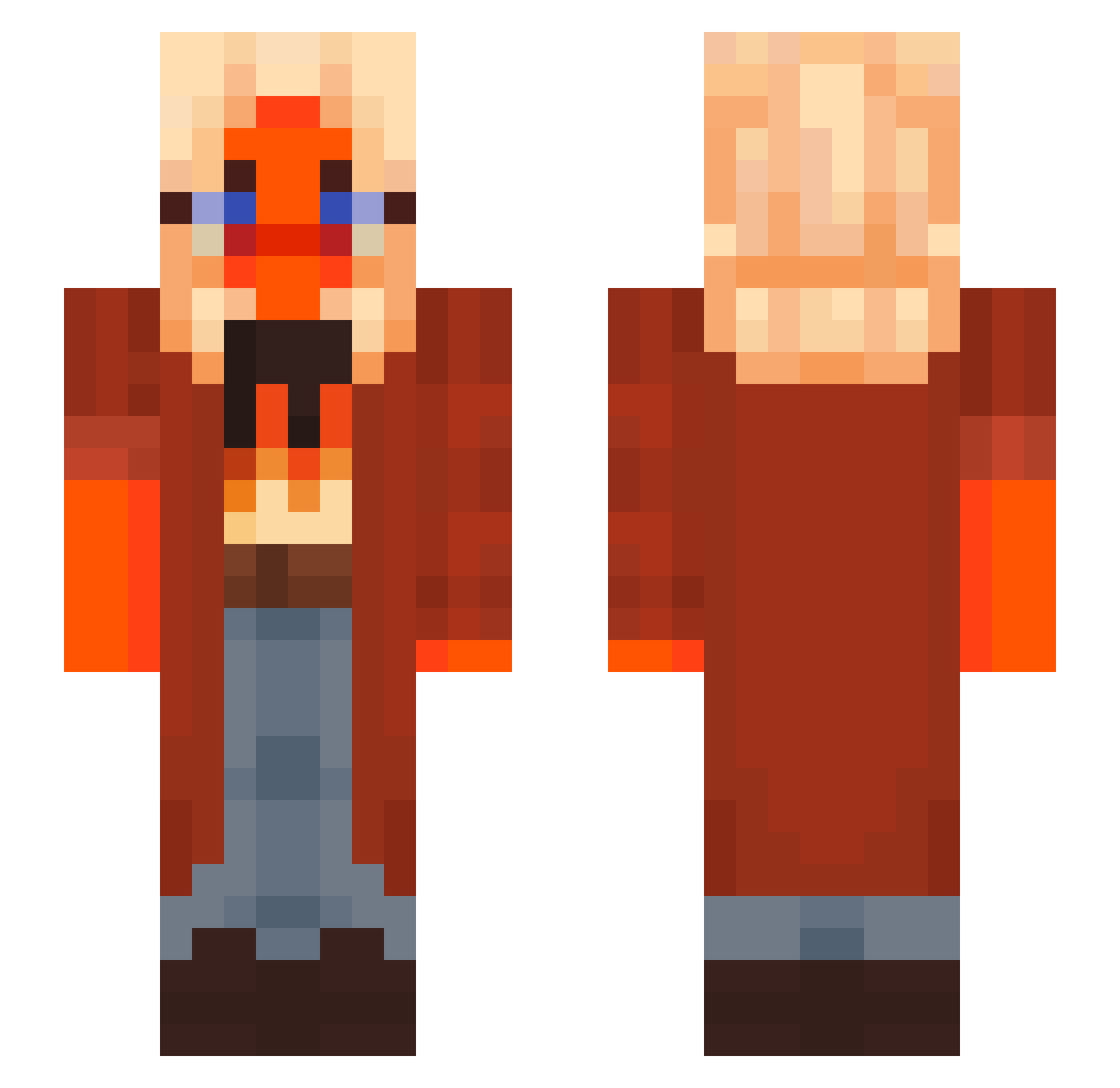 Kialii Minecraft skin, front and back view