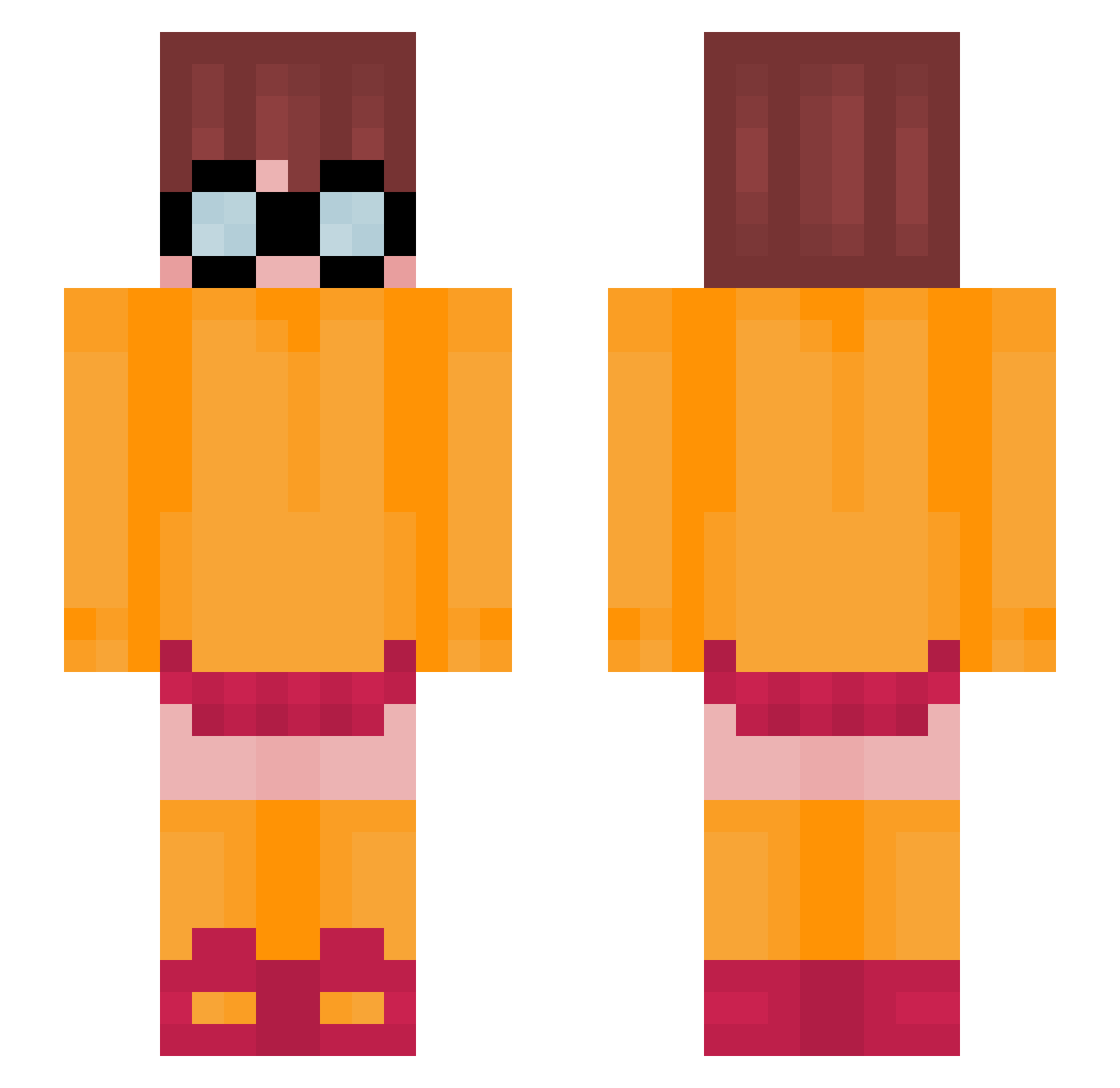 Shqma Minecraft skin, front and back view