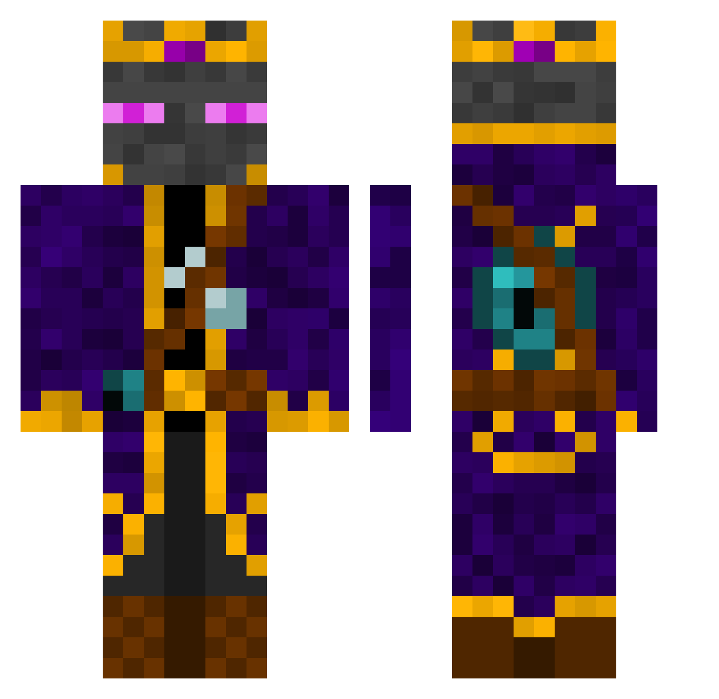 Jetriks Minecraft skin, front and back view