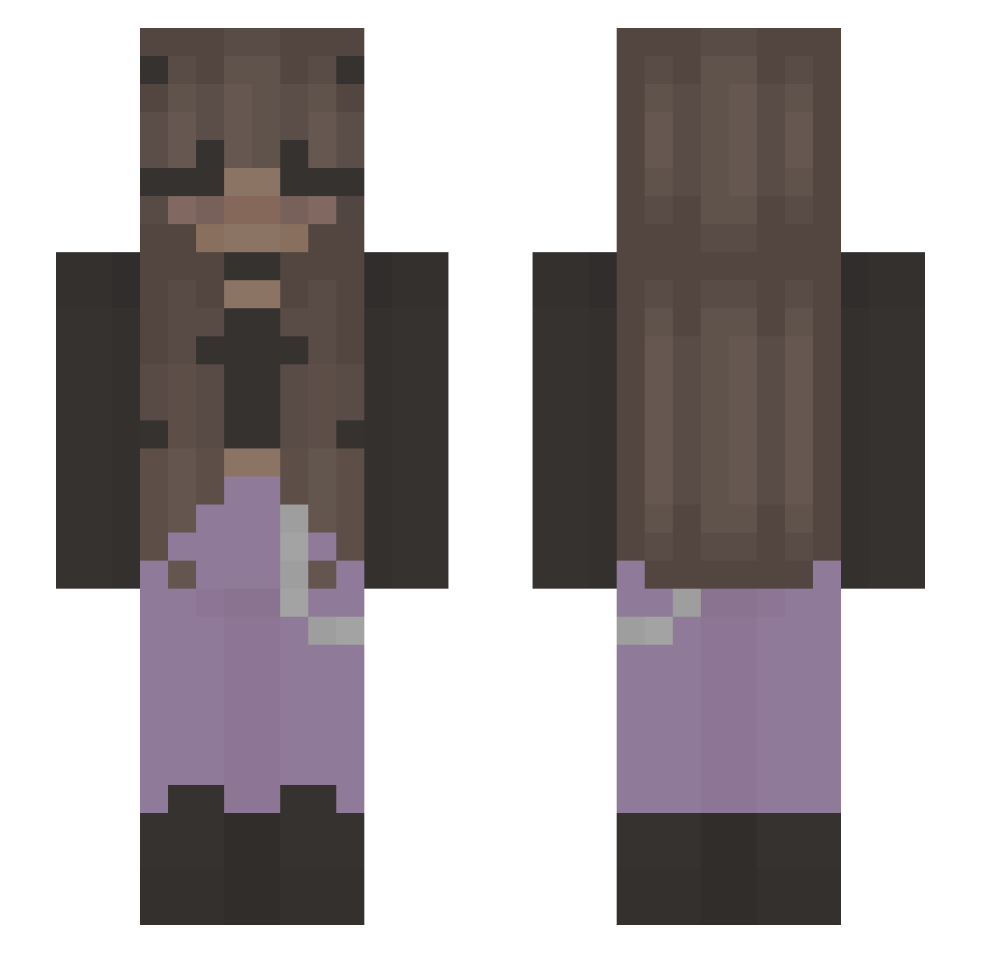 Pvma Minecraft skin, front and back view