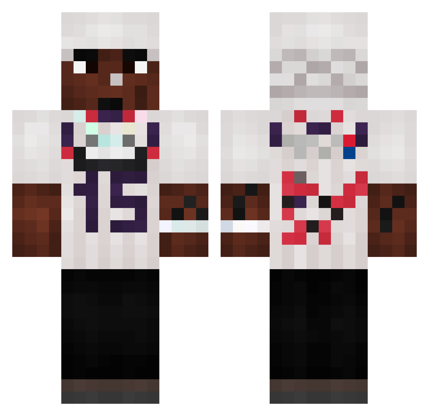 eluckless Minecraft skin, front and back view