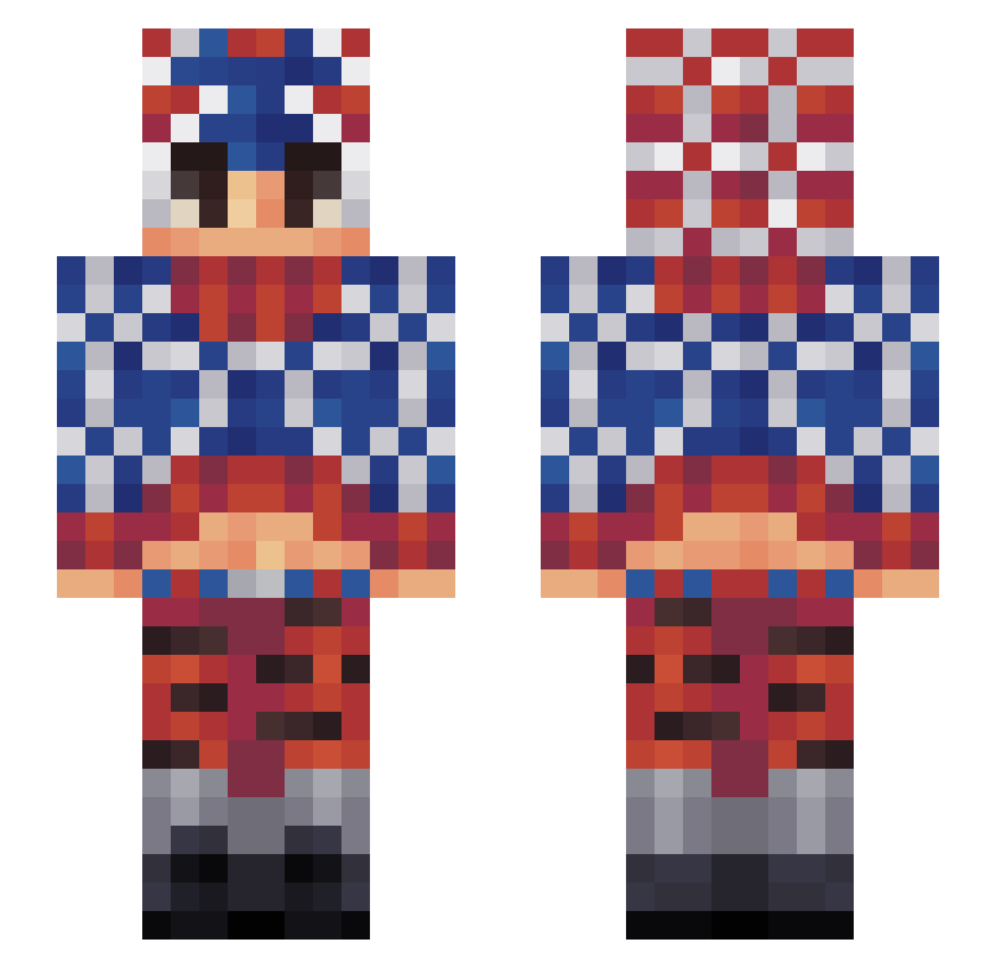 Stressel Minecraft skin, front and back view