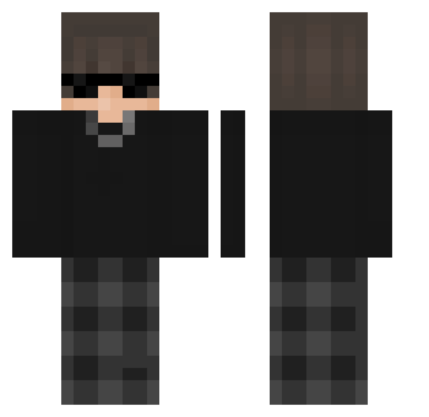 Adimiq Minecraft skin, front and back view