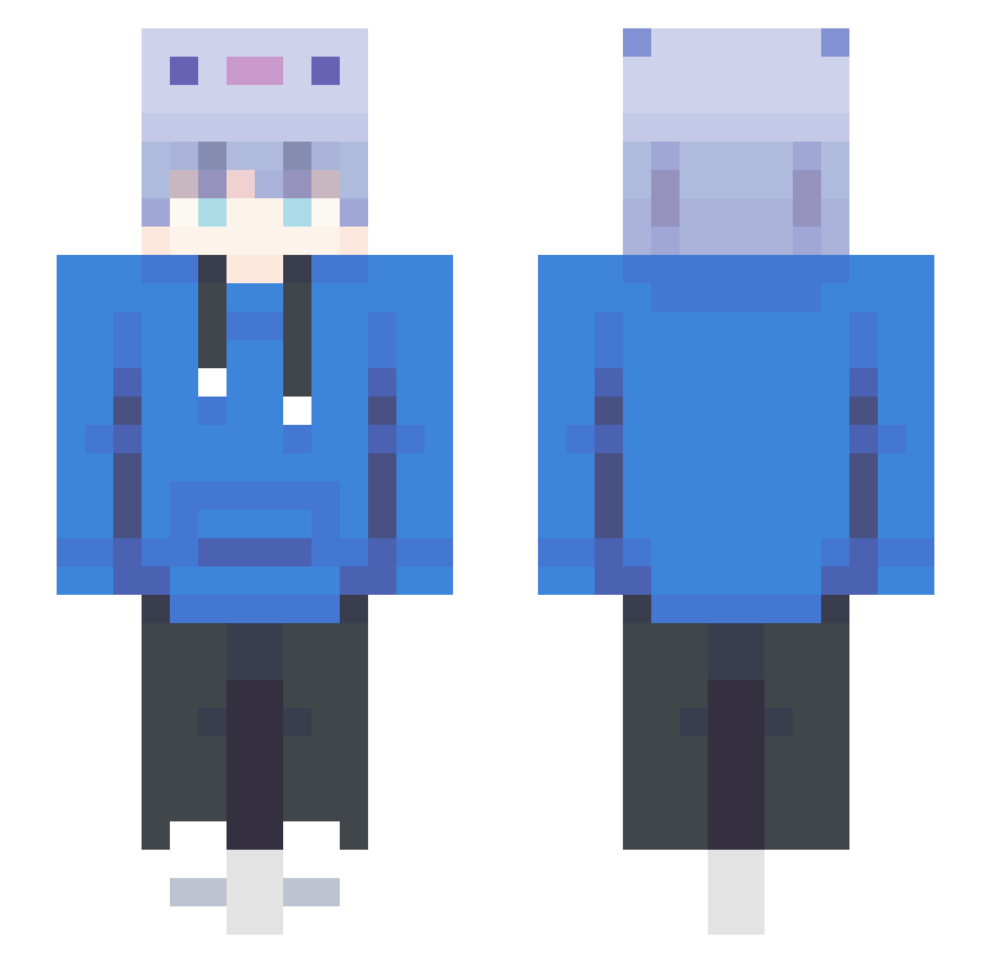Ader4l Minecraft skin, front and back view