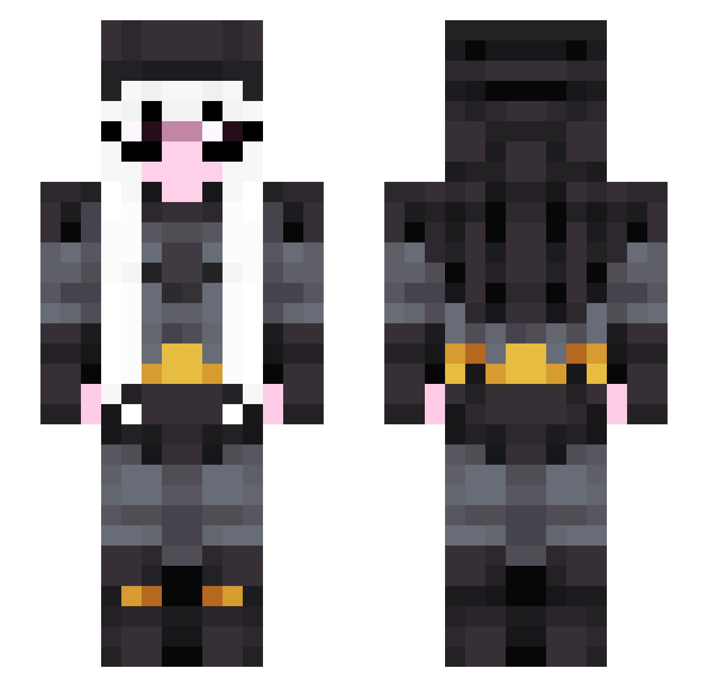 Nyxsy Minecraft skin, front and back view