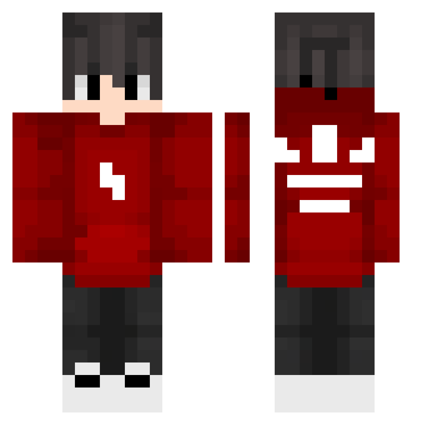 Raikow Minecraft skin, front and back view