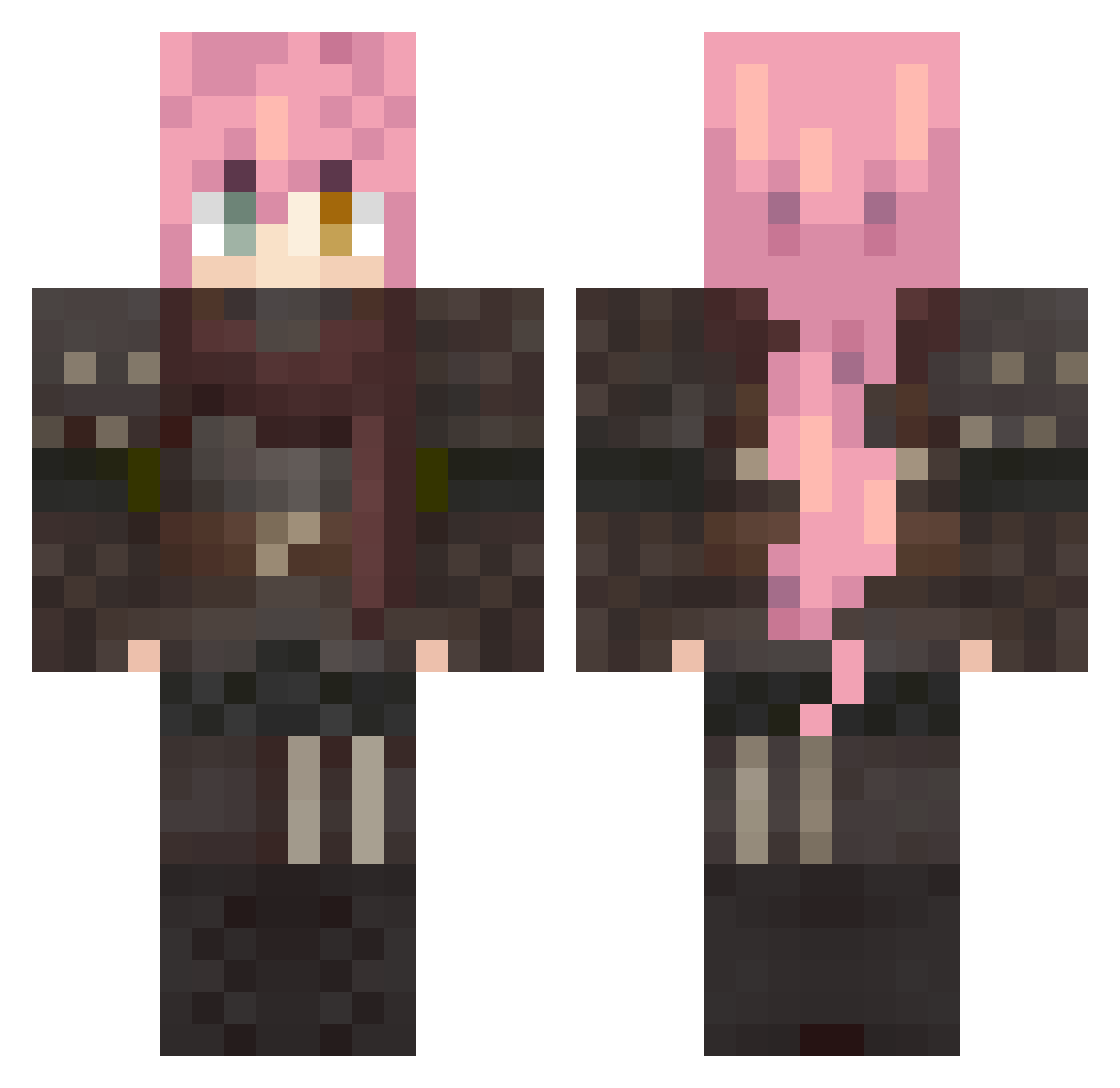 MystifiedMorti Minecraft skin, front and back view