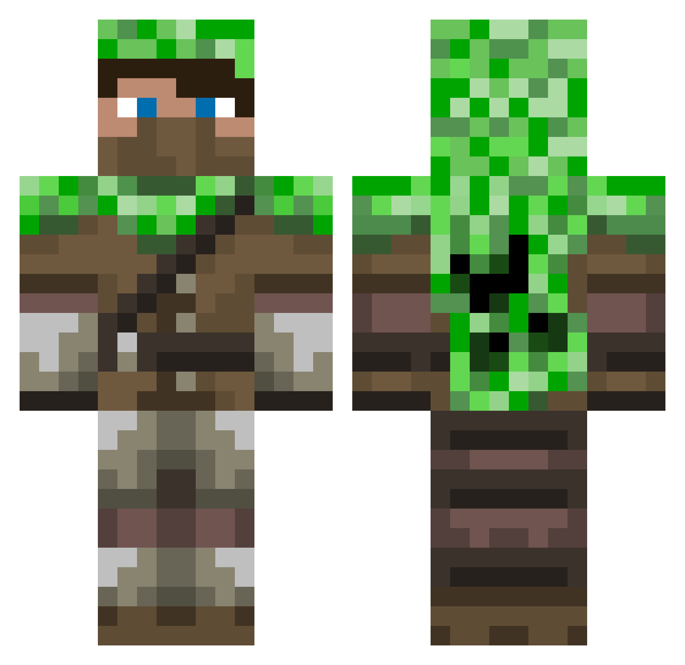 Vegetation Minecraft skin, front and back view