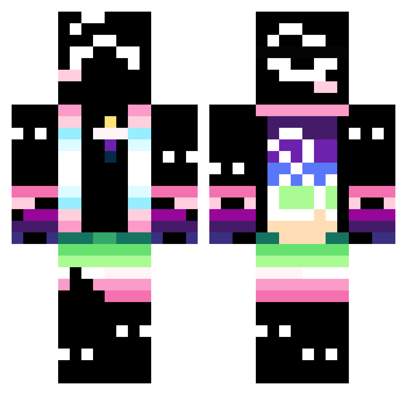 Hiivemind Minecraft skin, front and back view
