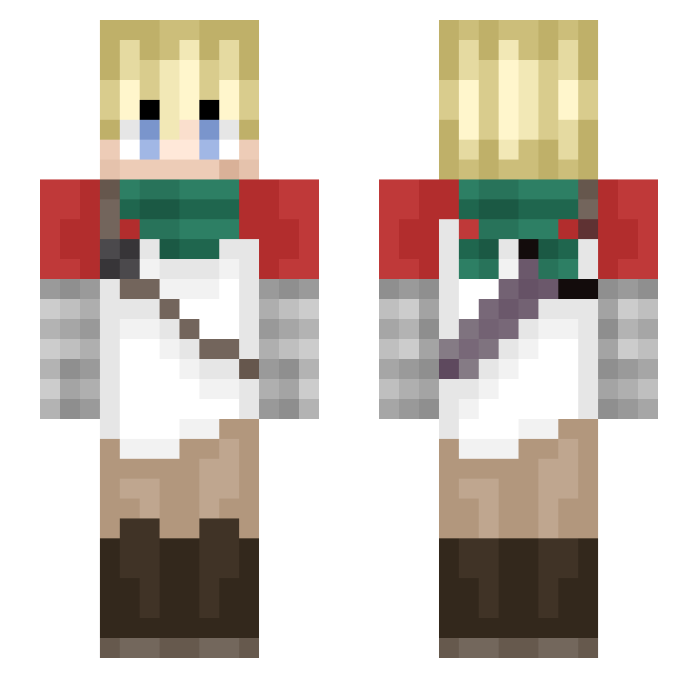 wormcrows Minecraft skin, front and back view