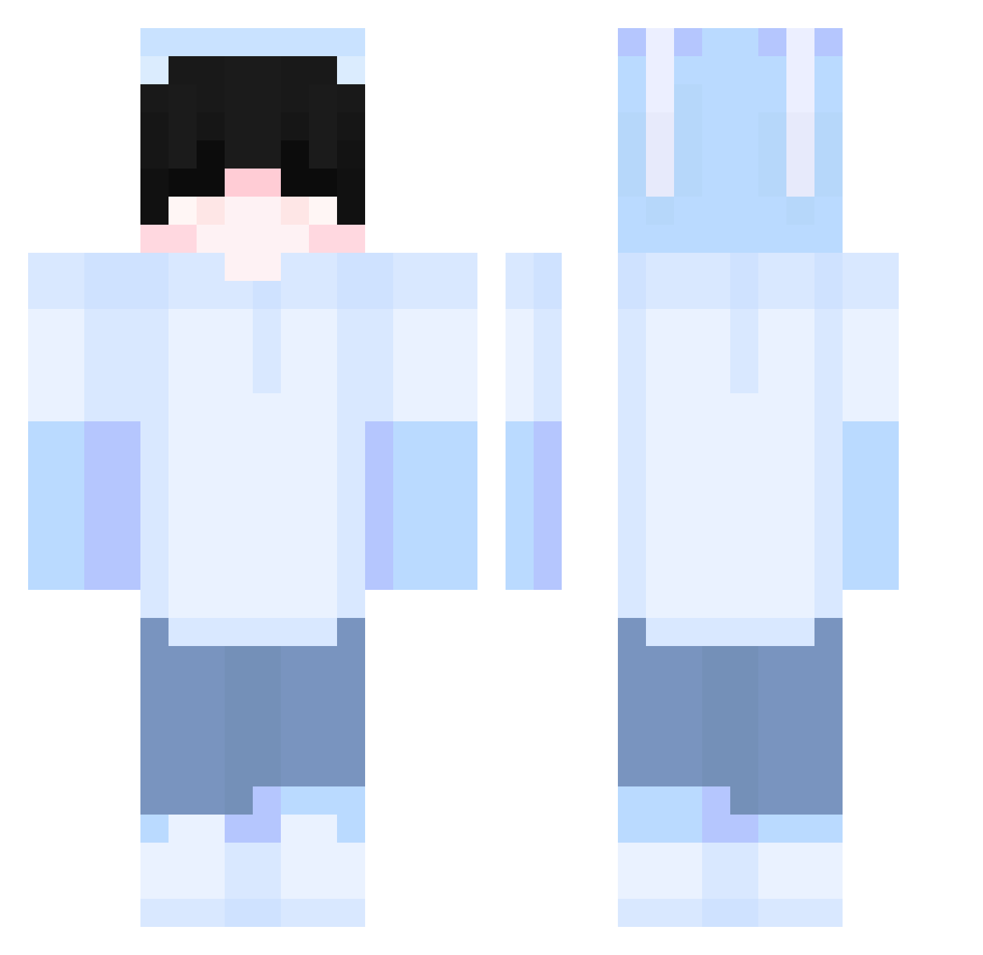 Trqv Minecraft skin, front and back view