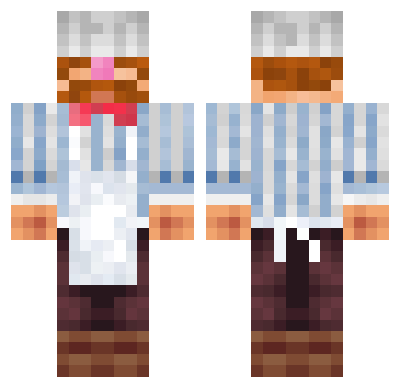OrangeMarvel Minecraft skin, front and back view