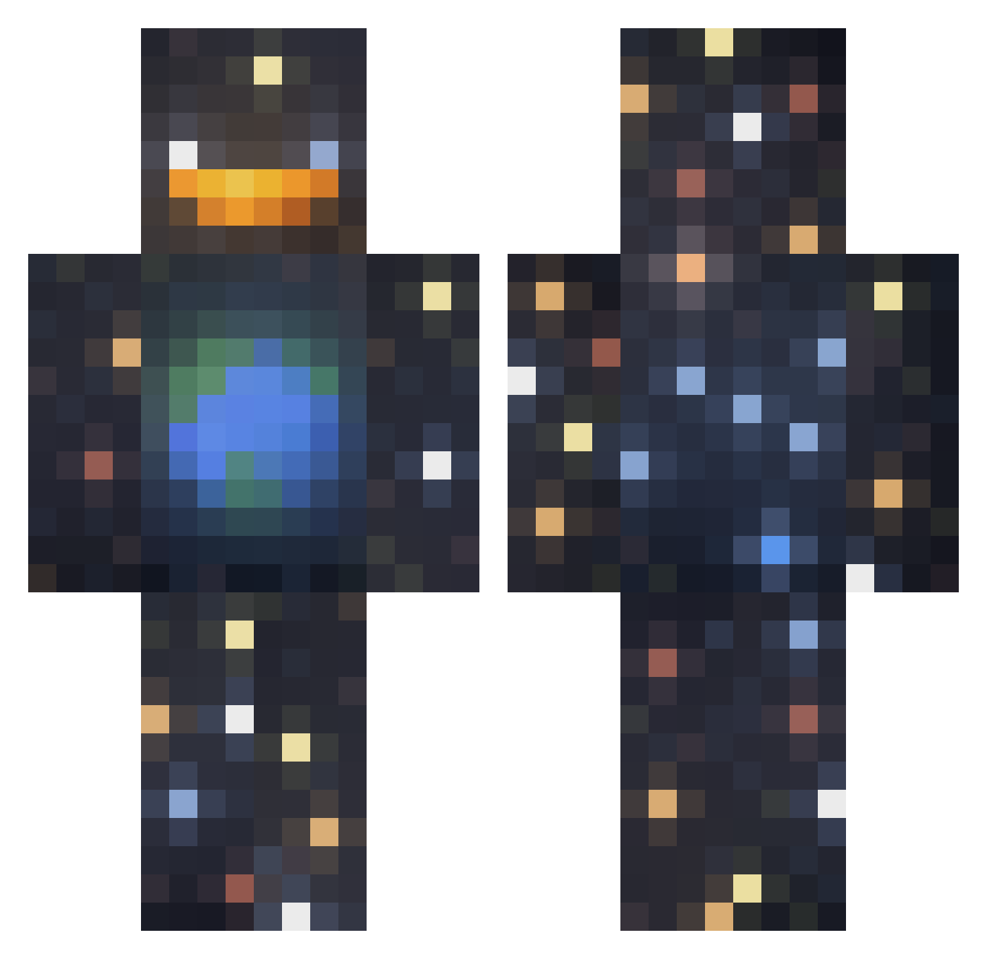 RoyalFireX Minecraft skin, front and back view
