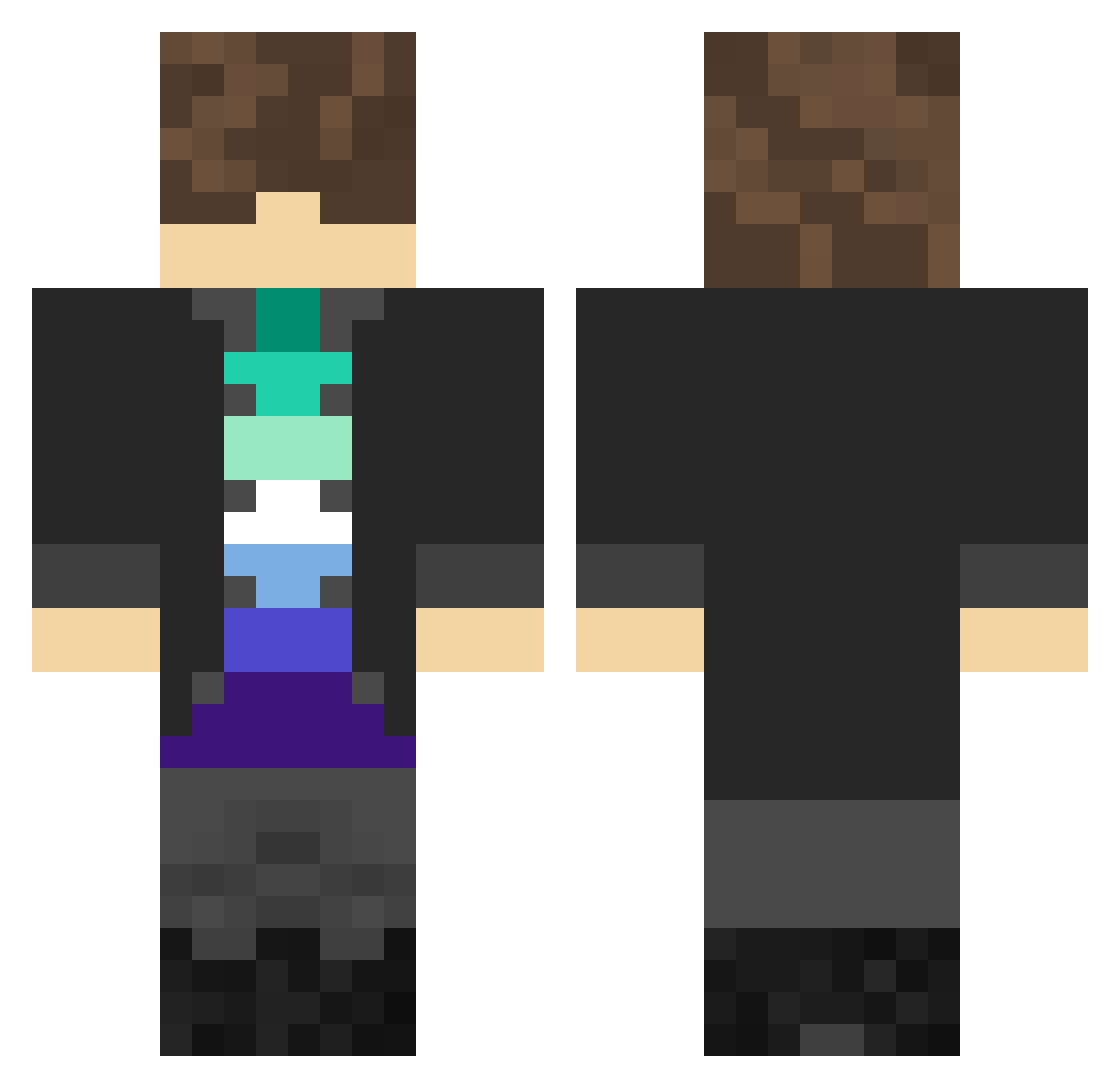 Vrumo Minecraft skin, front and back view