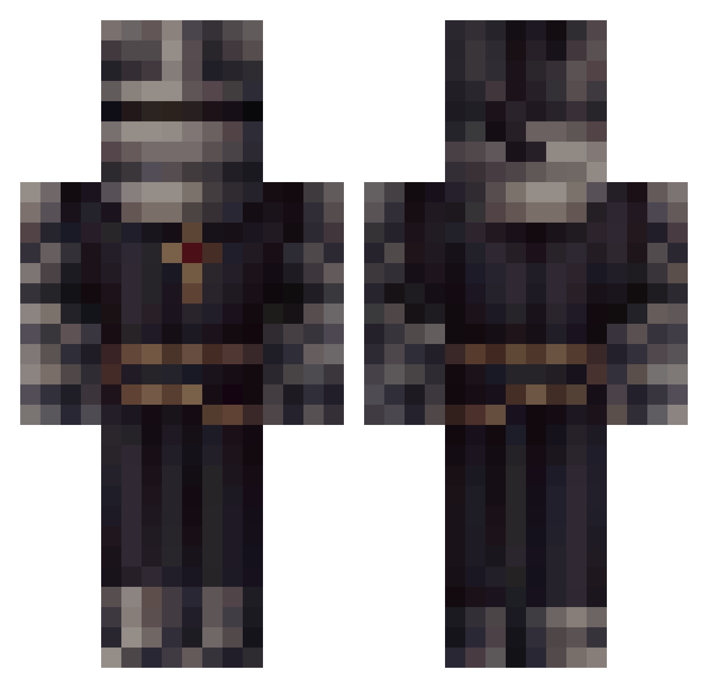 NotGuardian Minecraft skin, front and back view