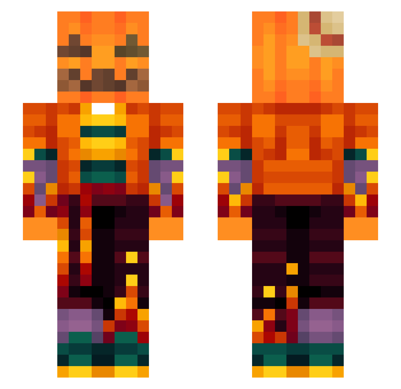 PumpkinGodVA Minecraft skin, front and back view