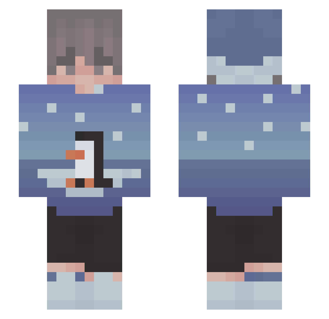 ThePige0n Minecraft skin, front and back view