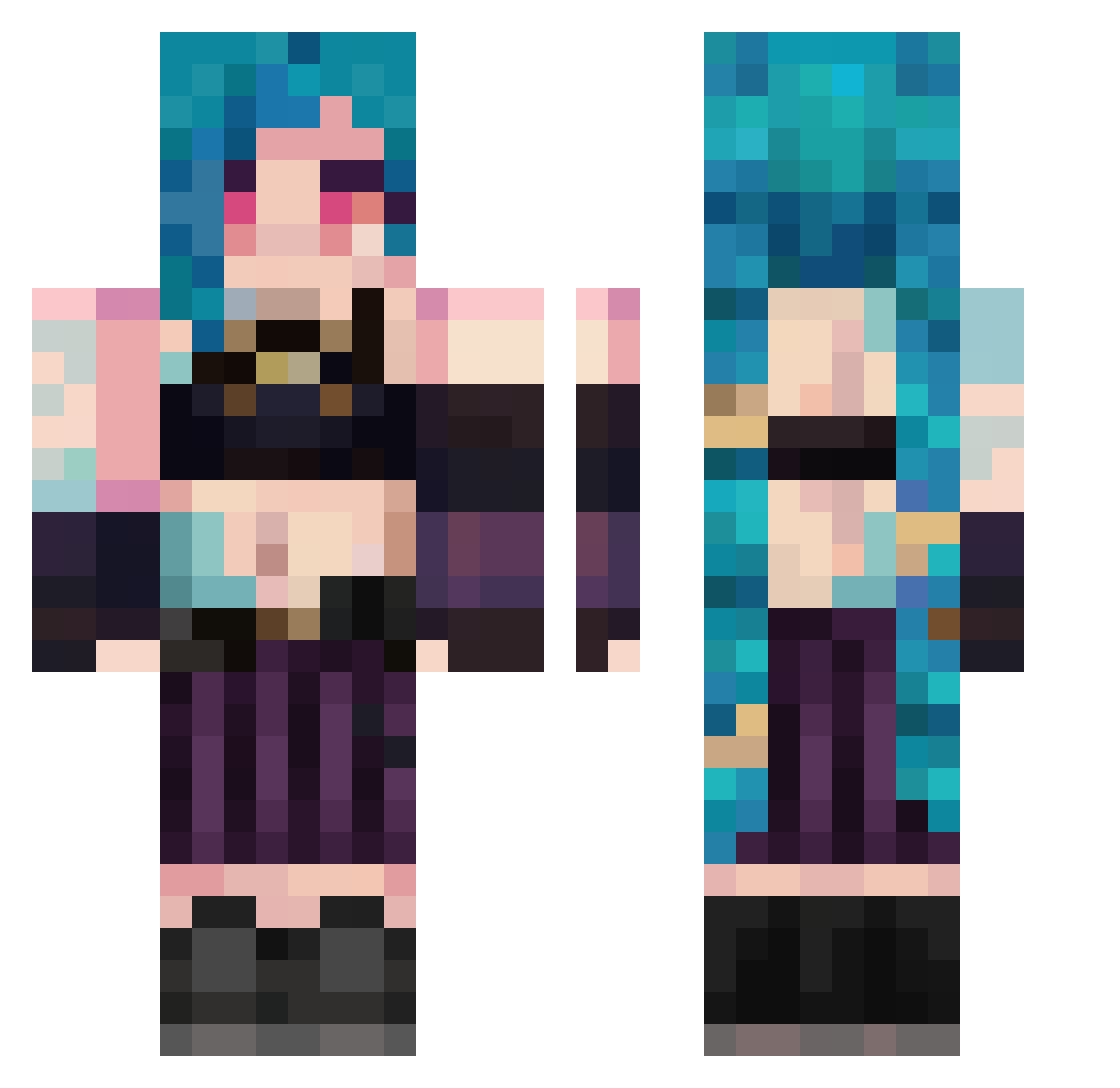 nowhere404 Minecraft skin, front and back view