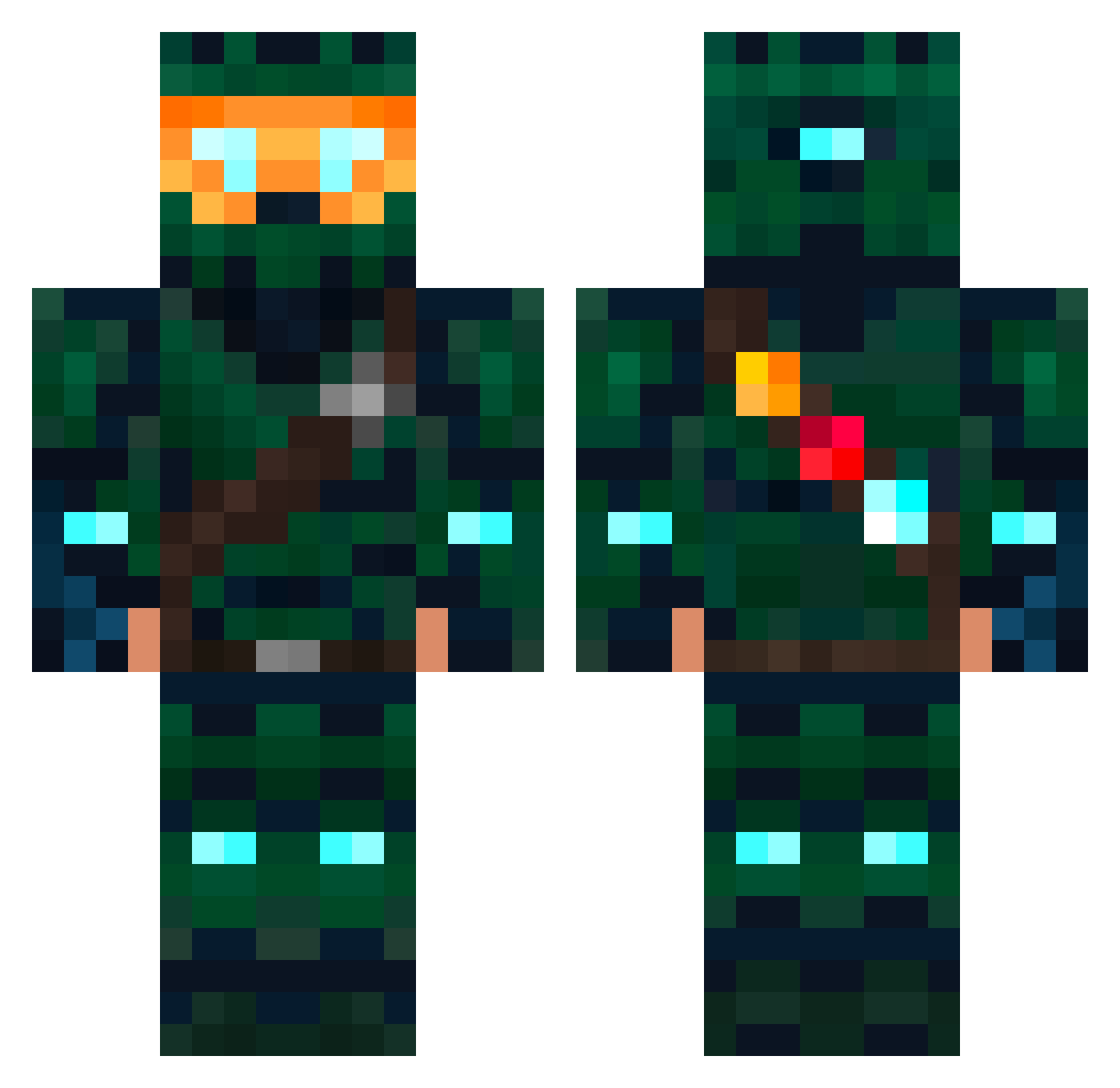 AlienOverdoser Minecraft skin, front and back view