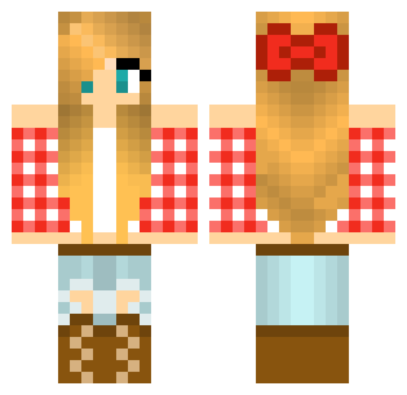 SelfAwareToaster Minecraft skin, front and back view
