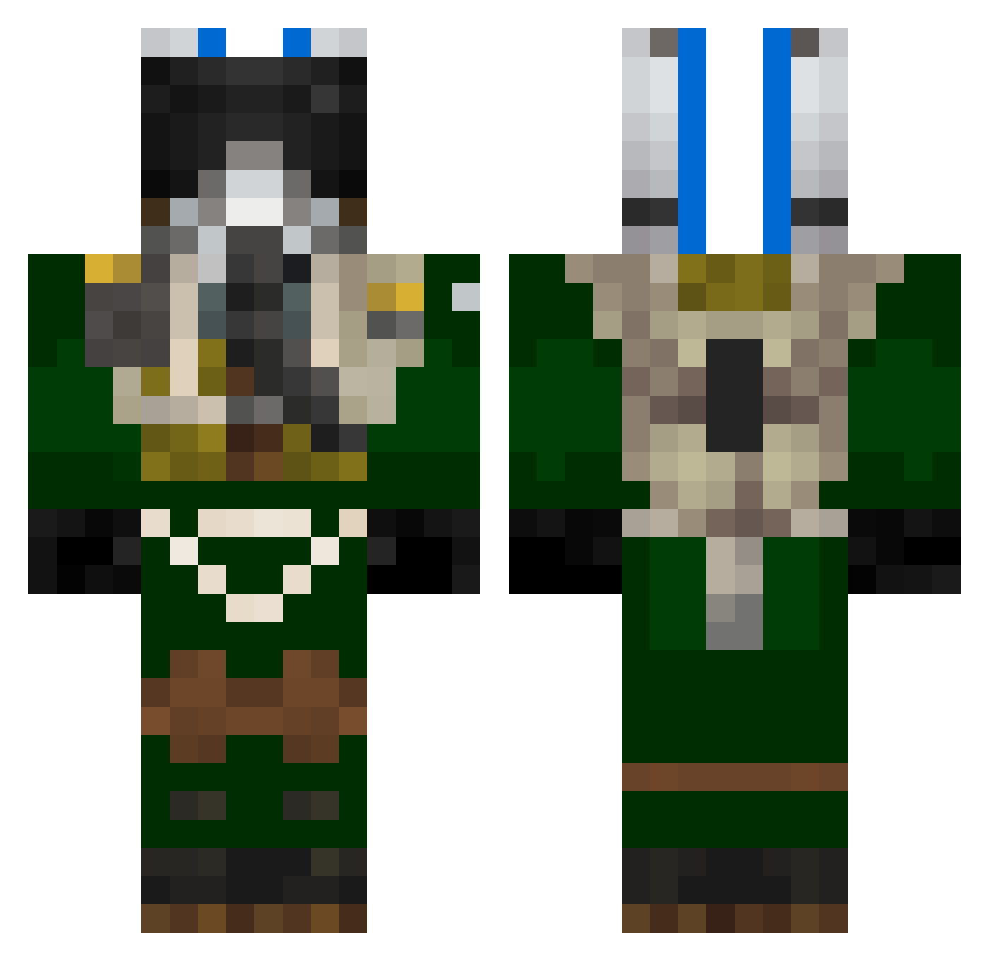 WoodJacker Minecraft skin, front and back view