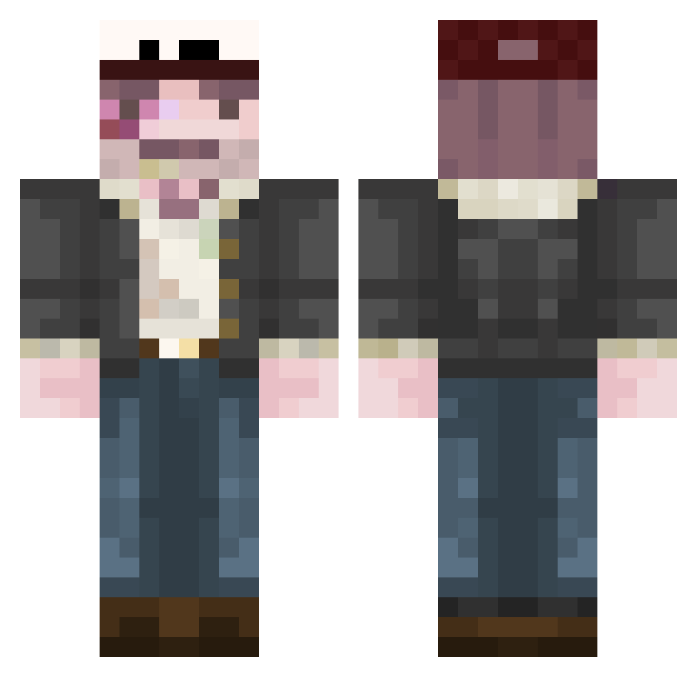 Nomnix Minecraft skin, front and back view